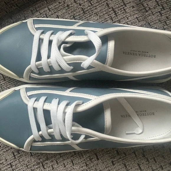 Bottega Veneta Light Blue and White Low-Top  Sneakers - Picture 2 of 9